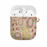 Hawaiian Kakau Tattoo Leis and Palaka Pattern AirPods Case Traditional Aloha Tribal Beige Color