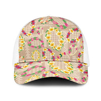Hawaiian Kakau Tattoo Leis and Palaka Pattern Baseball Net Cap Traditional Aloha Tribal Beige Color LT03 One Size White Beige - Polynesian Pride