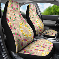 Hawaiian Kakau Tattoo Leis and Palaka Pattern Car Seat Cover Traditional Aloha Tribal Beige Color