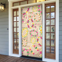 Hawaiian Kakau Tattoo Leis and Palaka Pattern Door Cover Traditional Aloha Tribal Beige Color