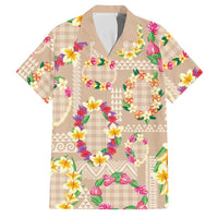 Hawaiian Kakau Tattoo Leis and Palaka Pattern Family Matching Short Sleeve Bodycon Dress and Hawaiian Shirt Traditional Aloha Tribal Beige Color
