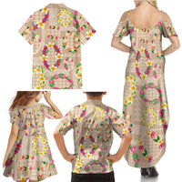 Hawaiian Kakau Tattoo Leis and Palaka Pattern Family Matching Summer Maxi Dress and Hawaiian Shirt Traditional Aloha Tribal Beige Color