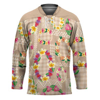 Hawaiian Kakau Tattoo Leis and Palaka Pattern Hockey Jersey Traditional Aloha Tribal Beige Color