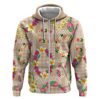 Hawaiian Kakau Tattoo Leis and Palaka Pattern Hoodie Traditional Aloha Tribal Beige Color LT03 Zip Hoodie Beige - Polynesian Pride