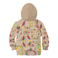 Hawaiian Kakau Tattoo Leis and Palaka Pattern Kid Hoodie Traditional Aloha Tribal Beige Color