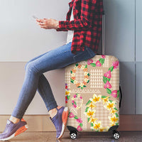 Hawaiian Kakau Tattoo Leis and Palaka Pattern Luggage Cover Traditional Aloha Tribal Beige Color