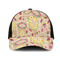 Hawaiian Kakau Tattoo Leis and Palaka Pattern Mesh Trucker Cap Traditional Aloha Tribal Beige Color LT03 One Size Black Beige - Polynesian Pride