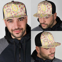 Hawaiian Kakau Tattoo Leis and Palaka Pattern Mesh Trucker Cap Traditional Aloha Tribal Beige Color LT03 - Polynesian Pride