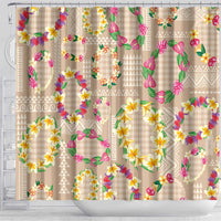 Hawaiian Kakau Tattoo Leis and Palaka Pattern Shower Curtain Traditional Aloha Tribal Beige Color