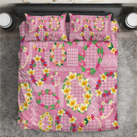 Hawaiian Leis Bedding Set Kakau Tattoos and Palaka Pastel Pink Color