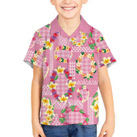 Hawaiian Leis Family Matching Off The Shoulder Long Sleeve Dress and Hawaiian Shirt Kakau Tattoos and Palaka Pastel Pink Color