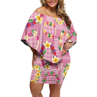 Hawaiian Leis Family Matching Off Shoulder Short Dress and Hawaiian Shirt Kakau Tattoos and Palaka Pastel Pink Color