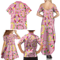 Hawaiian Leis Family Matching Summer Maxi Dress and Hawaiian Shirt Kakau Tattoos and Palaka Pastel Pink Color