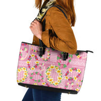 Hawaiian Leis Leather Tote Bag Kakau Tattoos and Palaka Pastel Pink Color LT03 Pink - Polynesian Pride