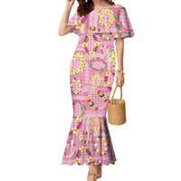 Hawaiian Leis Mermaid Dress Kakau Tattoos and Palaka Pastel Pink Color