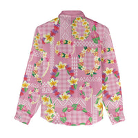 Hawaiian Leis Women Casual Shirt Kakau Tattoos and Palaka Pastel Pink Color