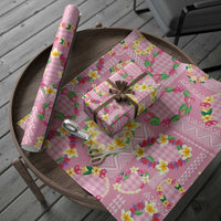 Hawaiian Leis Wrapping Paper Kakau Tattoos and Palaka Pastel Pink Color LT03 - Polynesian Pride