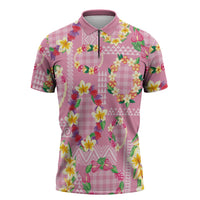 Hawaiian Leis Zipper Polo Shirt Kakau Tattoos and Palaka Pastel Pink Color