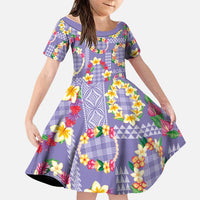 Hawaiian Leis Family Matching Off Shoulder Maxi Dress and Hawaiian Shirt Kakau Tattoos and Palaka Pastel Purple Color