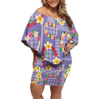 Hawaiian Leis Family Matching Off Shoulder Short Dress and Hawaiian Shirt Kakau Tattoos and Palaka Pastel Purple Color