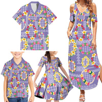 Hawaiian Leis Family Matching Summer Maxi Dress and Hawaiian Shirt Kakau Tattoos and Palaka Pastel Purple Color