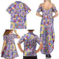 Hawaiian Leis Family Matching Summer Maxi Dress and Hawaiian Shirt Kakau Tattoos and Palaka Pastel Purple Color
