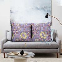 Hawaiian Leis Pillow Cover Kakau Tattoos and Palaka Pastel Purple Color