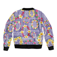 Hawaiian Leis Sleeve Zip Bomber Jacket Kakau Tattoos and Palaka Pastel Purple Color LT03 - Polynesian Pride