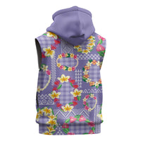 Hawaiian Leis Sleeveless Zip Hoodie Kakau Tattoos and Palaka Pastel Purple Color