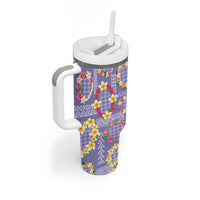 Hawaiian Leis Tumbler With Handle Kakau Tattoos and Palaka Pastel Purple Color LT03 - Polynesian Pride