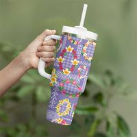 Hawaiian Leis Tumbler With Handle Kakau Tattoos and Palaka Pastel Purple Color LT03 - Polynesian Pride