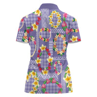Hawaiian Leis Women Polo Shirt Kakau Tattoos and Palaka Pastel Purple Color