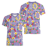 Hawaiian Leis Women V-Neck T-Shirt Kakau Tattoos and Palaka Pastel Purple Color