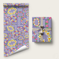 Hawaiian Leis Wrapping Paper Kakau Tattoos and Palaka Pastel Purple Color LT03 58" × 23" Purple - Polynesian Pride