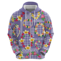 Hawaiian Leis Zip Hoodie Kakau Tattoos and Palaka Pastel Purple Color