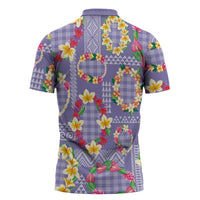 Hawaiian Leis Zipper Polo Shirt Kakau Tattoos and Palaka Pastel Purple Color
