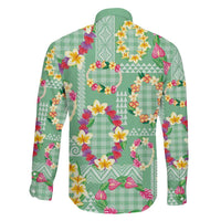 Hawaiian Leis Family Matching Off The Shoulder Long Sleeve Dress and Hawaiian Shirt Kakau Tattoos and Palaka Pastel Green Color
