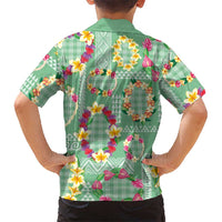 Hawaiian Leis Family Matching Puletasi and Hawaiian Shirt Kakau Tattoos and Palaka Pastel Green Color