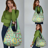 Hawaiian Leis Grocery Bag Kakau Tattoos and Palaka Pastel Green Color