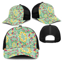 Hawaiian Leis Mesh Trucker Cap Kakau Tattoos and Palaka Pastel Green Color