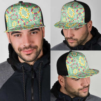 Hawaiian Leis Mesh Trucker Cap Kakau Tattoos and Palaka Pastel Green Color