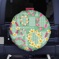 Hawaiian Leis Spare Tire Cover Kakau Tattoos and Palaka Pastel Green Color