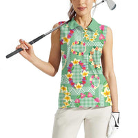 Hawaiian Leis Women Sleeveless Polo Shirt Kakau Tattoos and Palaka Pastel Green Color