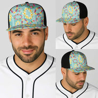 Hawaiian Leis Baseball Net Cap Kakau Tattoos and Palaka Pastel Teal Color
