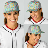 Hawaiian Leis Baseball Net Cap Kakau Tattoos and Palaka Pastel Teal Color