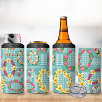 Hawaiian Leis 4 in 1 Can Cooler Tumbler Kakau Tattoos and Palaka Pastel Teal Color