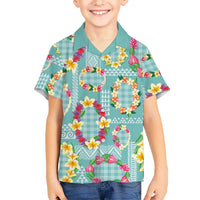 Hawaiian Leis Family Matching Tank Maxi Dress and Hawaiian Shirt Kakau Tattoos and Palaka Pastel Teal Color