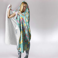 Hawaiian Leis Hooded Blanket Kakau Tattoos and Palaka Pastel Teal Color