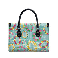 Hawaiian Leis Leather Bag Kakau Tattoos and Palaka Pastel Teal Color LT03 - Polynesian Pride