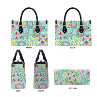 Hawaiian Leis Leather Bag Kakau Tattoos and Palaka Pastel Teal Color LT03 - Polynesian Pride
